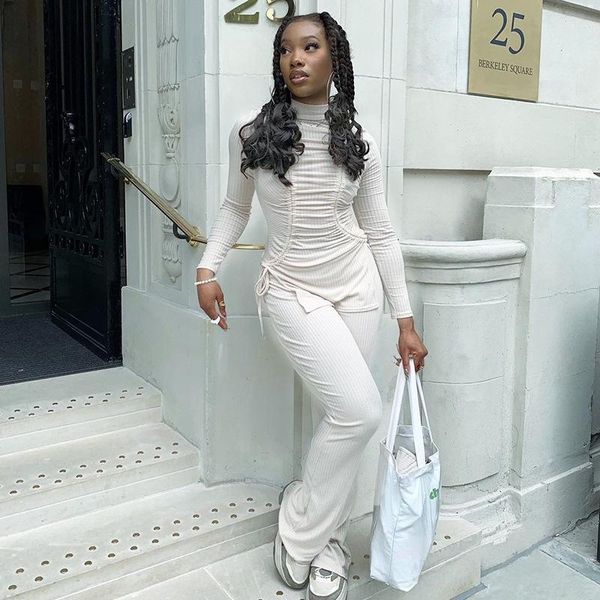 women's two piece pants fmzxg winter female half high neck two-piece solid color stitching drawstring long-sleeved t-shirt casual flare, White
women's two piece pants fmzxg winter female half high neck two-piece solid color stitching drawstring long-sleeved t-shirt casual flare, White
