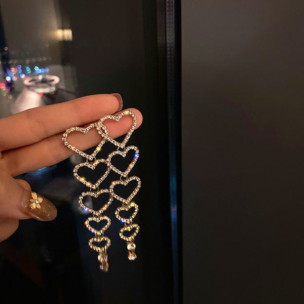 long tassel hoop crystal drop earrings for women shiny hear rhinestone dangle weddings bride jewelry gifts, Golden;silver
long tassel hoop crystal drop earrings for women shiny hear rhinestone dangle weddings bride jewelry gifts, Golden;silver