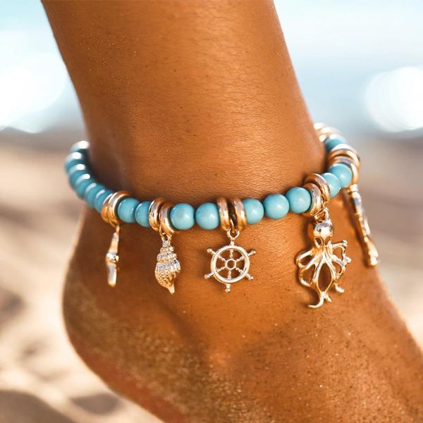 anklets creative retro beach conch boat rudder ocs pendant foot chain for women anklet jewelry, Red;blue
anklets creative retro beach conch boat rudder ocs pendant foot chain for women anklet jewelry, Red;blue