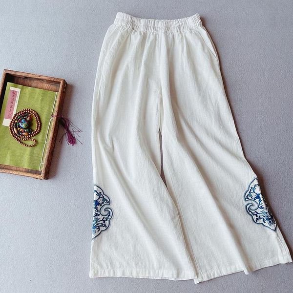 women's pants & capris embroidery women wide leg elastic waist cotton linen 2021 loose pockets casual fashion trousers, Black;white
women's pants & capris embroidery women wide leg elastic waist cotton linen 2021 loose pockets casual fashion trousers, Black;white