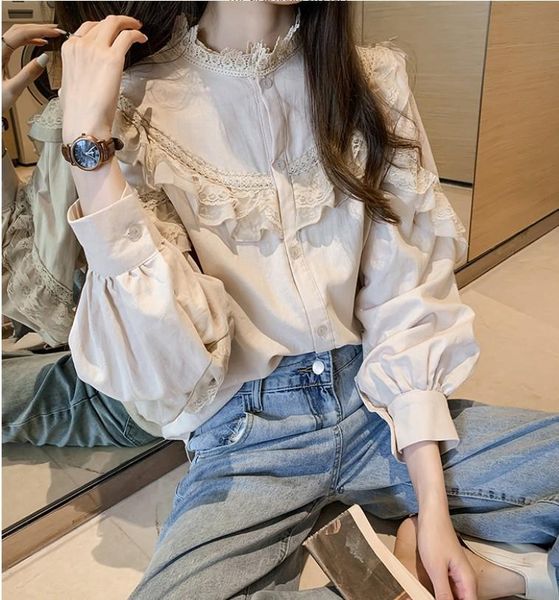 women's polos fashion wome's french style shirts female retro lantern sleeve sweet lace round neck loose slim ruffles casual, White
women's polos fashion wome's french style shirts female retro lantern sleeve sweet lace round neck loose slim ruffles casual, White