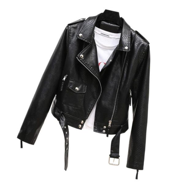 women's leather & faux spring 2021 pattern coat long sleeve pocket collar belt pu jacket short motorcycle, Black
women's leather & faux spring 2021 pattern coat long sleeve pocket collar belt pu jacket short motorcycle, Black