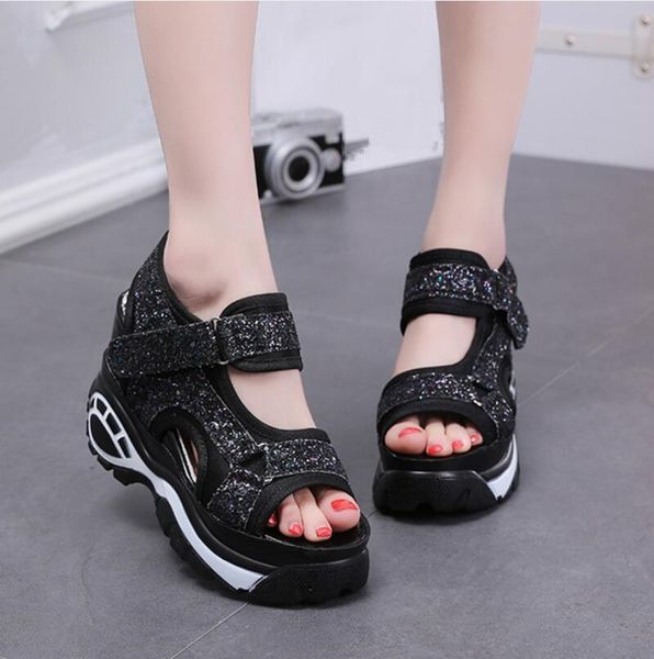 dress shoes platform women's wedge sandals waterproof summer open toe student lncrease in sequin, Black
dress shoes platform women's wedge sandals waterproof summer open toe student lncrease in sequin, Black
