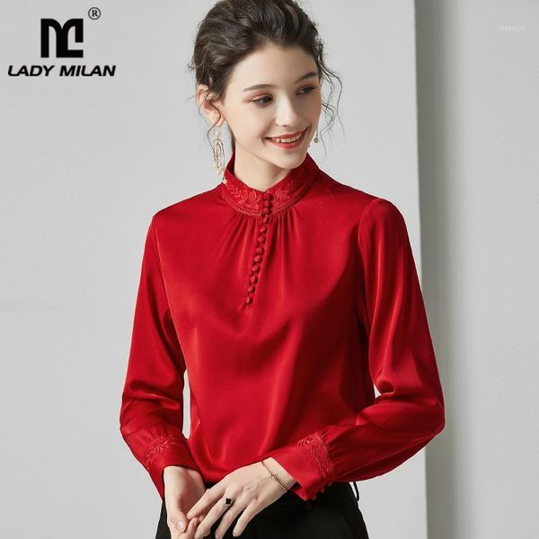 100% pure silk women's runway shirts stand collar long sleeves embroidery buttons elegant casual shirt blouse1, White
100% pure silk women's runway shirts stand collar long sleeves embroidery buttons elegant casual shirt blouse1, White