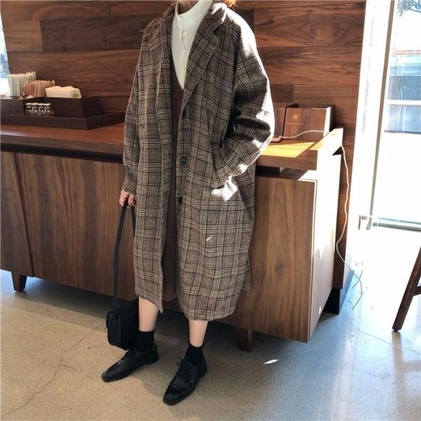 women's wool & blends vintage woolen coat fashion lapel long coats women 2021 korean loose plaid autumn coat/jacket, Black
women's wool & blends vintage woolen coat fashion lapel long coats women 2021 korean loose plaid autumn coat/jacket, Black