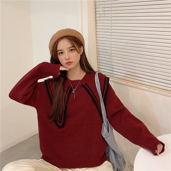 2021 autumn new products round neck color-blocking knitted sweet loose pullover long sleeve sweater women v369, White;black
2021 autumn new products round neck color-blocking knitted sweet loose pullover long sleeve sweater women v369, White;black