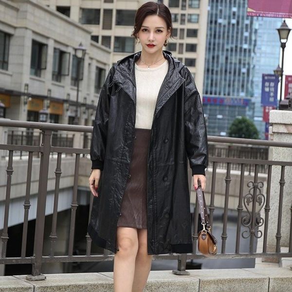 women's leather & faux luxury womens loose fit genuine hooded trench coat streetwear warm windproof cowhide elegant retro windbreaker, Black
women's leather & faux luxury womens loose fit genuine hooded trench coat streetwear warm windproof cowhide elegant retro windbreaker, Black