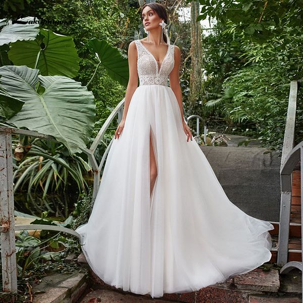 2021 new summer high split tulle wedding elegant v-neck sleeveless lace sweep train a line bridal gowns robe de mariee 7t0e, White
2021 new summer high split tulle wedding elegant v-neck sleeveless lace sweep train a line bridal gowns robe de mariee 7t0e, White