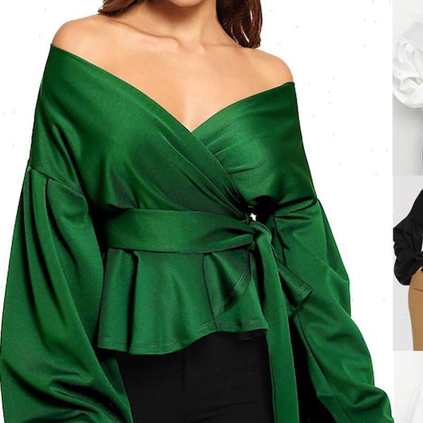 chaonan women long sleeve blouses shirt strapless deep v neck blouses lantern sleeve bow belt bandage casual tee new q, White
chaonan women long sleeve blouses shirt strapless deep v neck blouses lantern sleeve bow belt bandage casual tee new q, White