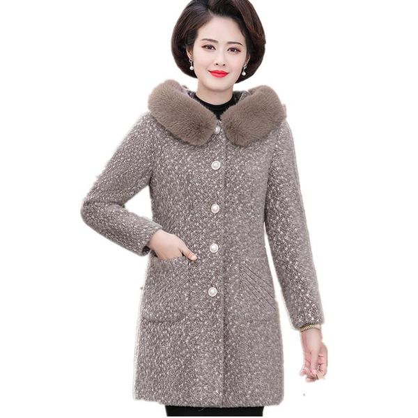 women's wool & blends haute couture woolen coat women winter jacket with fur imitate mink cashmere outwear hooded middle age cl, Black
women's wool & blends haute couture woolen coat women winter jacket with fur imitate mink cashmere outwear hooded middle age cl, Black