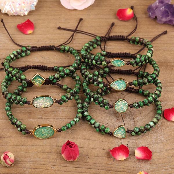 charm bracelets green color natural sea sediment jaspers beads braided adjustable bracelet jewelry for women couple stone yoga, Golden;silver
charm bracelets green color natural sea sediment jaspers beads braided adjustable bracelet jewelry for women couple stone yoga, Golden;silver