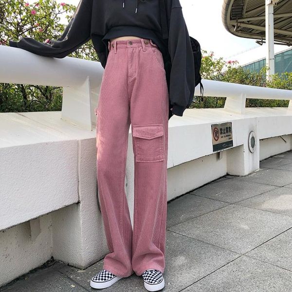 women wide leg corduroy pants 2021 autumn and winter high waist straight pink trousers korean style, Black;white
women wide leg corduroy pants 2021 autumn and winter high waist straight pink trousers korean style, Black;white