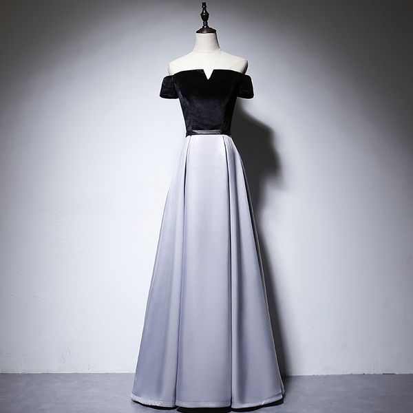 banquet evening dress female noble temperament off shoulder black high-end prom wedding gown vestido tg5i, Black;gray
banquet evening dress female noble temperament off shoulder black high-end prom wedding gown vestido tg5i, Black;gray