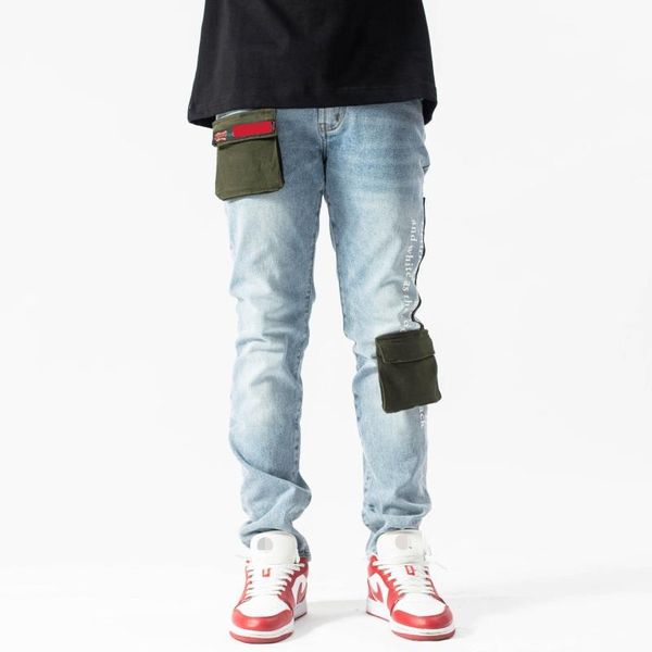 men's jeans high street fashion work wear men big pocket stitching slim-fit pants quality, Blue
men's jeans high street fashion work wear men big pocket stitching slim-fit pants quality, Blue