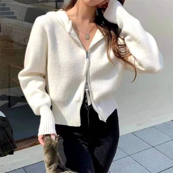colorfaith winter spring women's sweaters short cardigans zipper hooded thicken knitted wild korean lady swc1237jx 210917, White;black
colorfaith winter spring women's sweaters short cardigans zipper hooded thicken knitted wild korean lady swc1237jx 210917, White;black