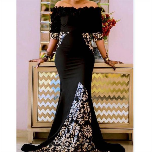 party elegant fashion print half womens dress sleeve off the shoulder sheath lace stitching fall maxi, Black;gray
party elegant fashion print half womens dress sleeve off the shoulder sheath lace stitching fall maxi, Black;gray
