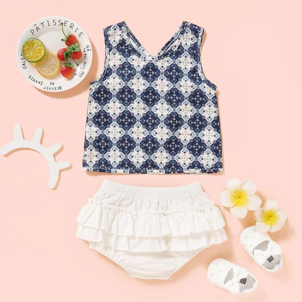 newborn girl summer boutique clothes baby girl sleeveless vest blue printed and ruffled white shorts pants toddlers outfits
newborn girl summer boutique clothes baby girl sleeveless vest blue printed and ruffled white shorts pants toddlers outfits