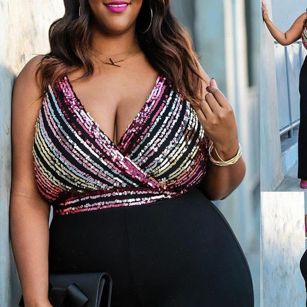 deep v neck sequined jumpsuits for women plus size elegant ladies wear sleeveless black long wide leg jumpsuits d30, Black;white
deep v neck sequined jumpsuits for women plus size elegant ladies wear sleeveless black long wide leg jumpsuits d30, Black;white