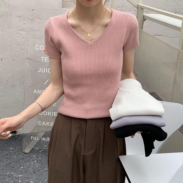women's t-shirt crescent city knitted v-neck short-sleeved summer korean chic skinny slimming pure color all-matching bottoming, White
women's t-shirt crescent city knitted v-neck short-sleeved summer korean chic skinny slimming pure color all-matching bottoming, White