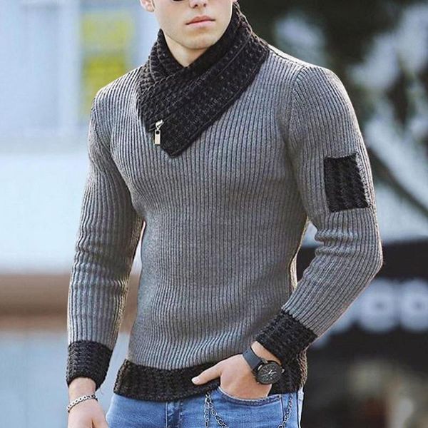 men's sweaters long sleeve scarf collar color block sweater autumn and winter casual slim knit pullover harajuku, White;black
men's sweaters long sleeve scarf collar color block sweater autumn and winter casual slim knit pullover harajuku, White;black