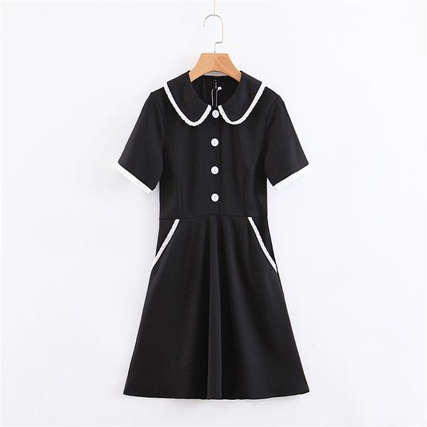 preppy style cute girls peter pan collar button mini dress sweet summer female solid twill casual vestidos 210531, Black;gray
preppy style cute girls peter pan collar button mini dress sweet summer female solid twill casual vestidos 210531, Black;gray