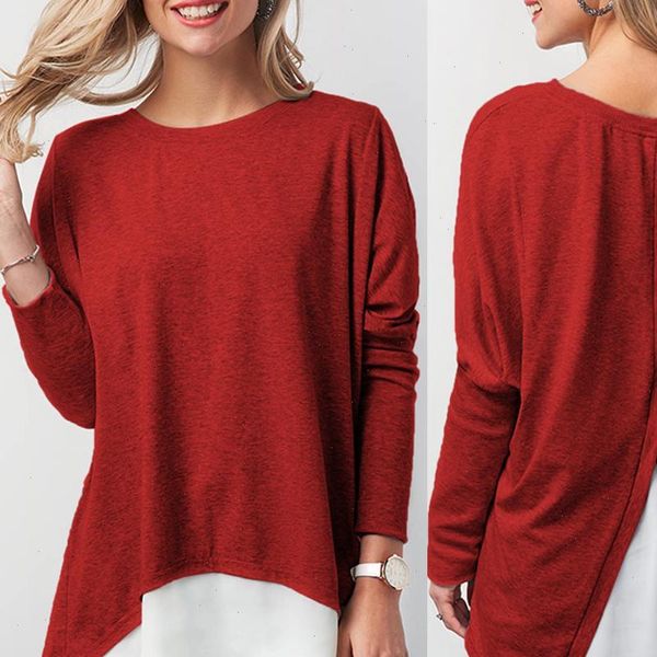 plus size women casual long sleeve o neck color block irregular hem loose blouse drop shipping, White
plus size women casual long sleeve o neck color block irregular hem loose blouse drop shipping, White