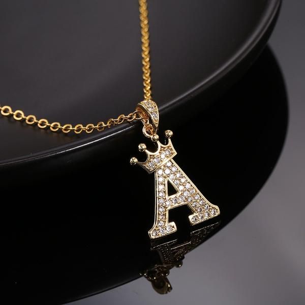 pendant necklaces a-z zircon crown letter necklace men's and women's luxury fashion gold plated stainless steel chain jewelry, Silver
pendant necklaces a-z zircon crown letter necklace men's and women's luxury fashion gold plated stainless steel chain jewelry, Silver