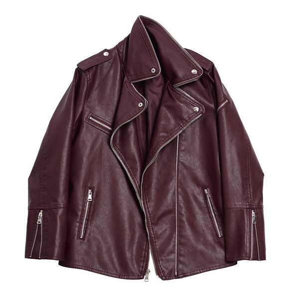 2021 new spring autumn leather jacket women casual turn down collar zipper faux pu leather coats female streetwear outerwear, Black 
2021 new spring autumn leather jacket women casual turn down collar zipper faux pu leather coats female streetwear outerwear, Black