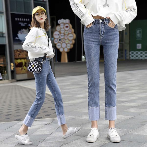 hip hop 2019 la jeans children's contrast high waist korean micro version thin cec straight capris spring k, Blue
hip hop 2019 la jeans children's contrast high waist korean micro version thin cec straight capris spring k, Blue