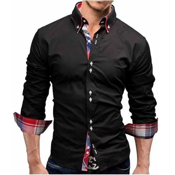 men's casual shirts men solid color plaid patchwork slim turn down collar long sleeve shirt office business clothing, White;black
men's casual shirts men solid color plaid patchwork slim turn down collar long sleeve shirt office business clothing, White;black