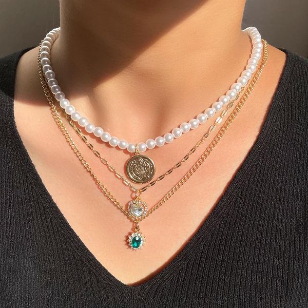 chains multilayer coin portrait pendant pearl beaded necklaces for women crystal heart golden metal chain necklace fashion jewelry gift, Silver
chains multilayer coin portrait pendant pearl beaded necklaces for women crystal heart golden metal chain necklace fashion jewelry gift, Silver