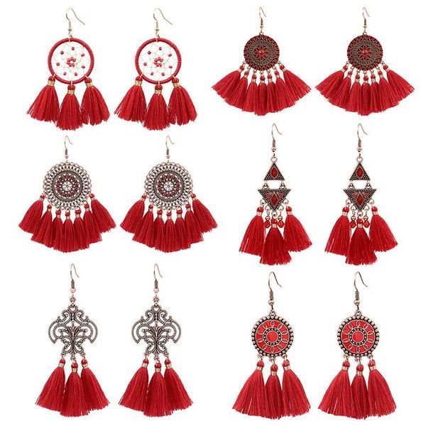 wholesale earrings lot bulk vintage ethnic boho fancy red tassle earings boho brincos macrame dangle long ear rings for women, Silver
wholesale earrings lot bulk vintage ethnic boho fancy red tassle earings boho brincos macrame dangle long ear rings for women, Silver