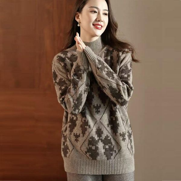 women's sweaters knit sweater ladies half high neck 2021 autumn and winter thick jacquard loose casual knitted, White;black
women's sweaters knit sweater ladies half high neck 2021 autumn and winter thick jacquard loose casual knitted, White;black