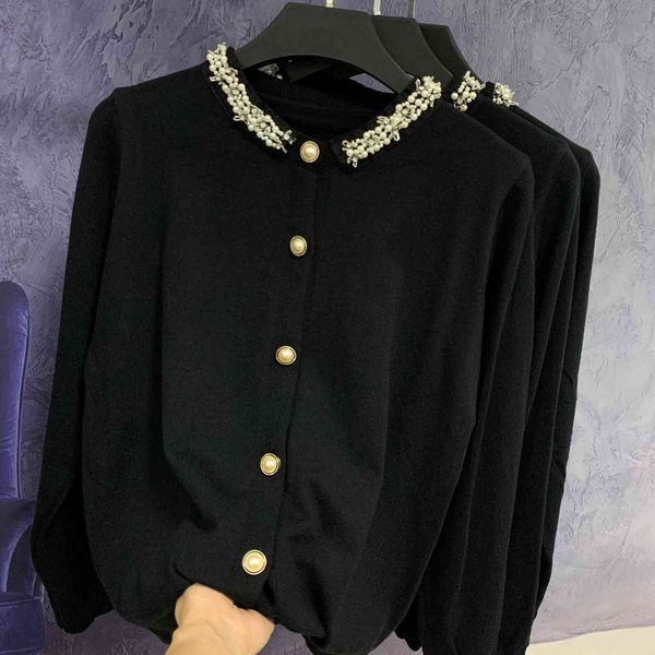 women's sweaters nail bead small fragrance round neck knitted cardigan 2022 autumn winter black sweater coat women, White;black
women's sweaters nail bead small fragrance round neck knitted cardigan 2022 autumn winter black sweater coat women, White;black