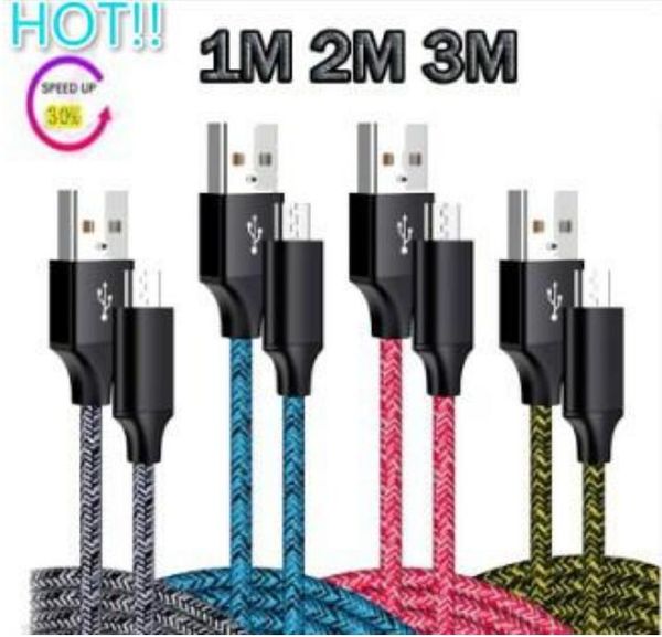 

dhl cable 1m 3ft 2m 6ft 3m 10ft braid micro usb cord 2.4a fast data sync type c charging lines for phone x huawei p30 lg andro