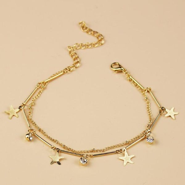 anklets european and american gold anklet simple versatile personality inlaid zircon starfish double-decorated women, Red;blue 
anklets european and american gold anklet simple versatile personality inlaid zircon starfish double-decorated women, Red;blue
