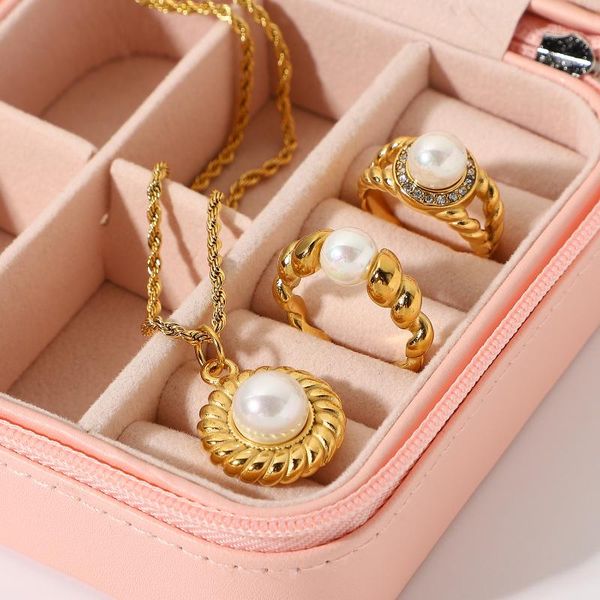 pendant necklaces stainless steel elegant retro pearl necklace croissant rings for women girls waterproof party jewelry sets, Silver
pendant necklaces stainless steel elegant retro pearl necklace croissant rings for women girls waterproof party jewelry sets, Silver