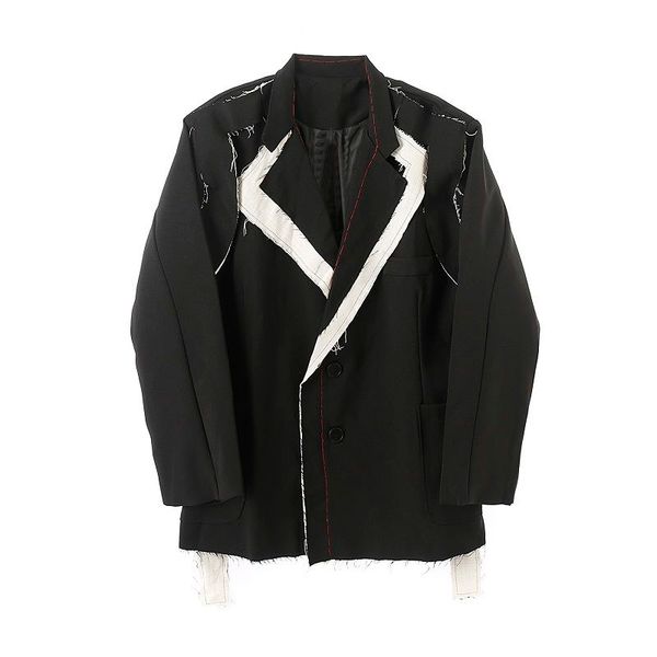 men's wear design blazers rough selvedge contrast color patchwork handmade bright line niche oversize suit coat 9y3751, White;black
men's wear design blazers rough selvedge contrast color patchwork handmade bright line niche oversize suit coat 9y3751, White;black