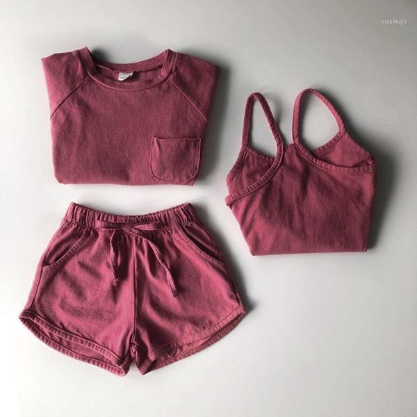 summer girl solid fashion short-sleeved t-shirt with pockets +cotton soft camisole + lace-up shorts of clothes set clothing sets, White
summer girl solid fashion short-sleeved t-shirt with pockets +cotton soft camisole + lace-up shorts of clothes set clothing sets, White