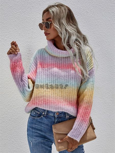 women's sweaters 2021 autumn winter temperament striped knitted turtleneck pullover rainbow sweater women, White;black
women's sweaters 2021 autumn winter temperament striped knitted turtleneck pullover rainbow sweater women, White;black