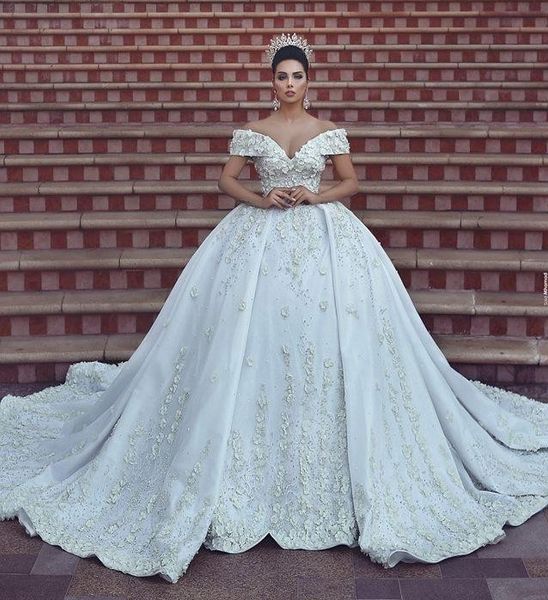 2021 new arabic off shoulder ball gown wedding es flowers appliques lace beaded bridal gowns with 100cm train robe de mairee kzob, White
2021 new arabic off shoulder ball gown wedding es flowers appliques lace beaded bridal gowns with 100cm train robe de mairee kzob, White