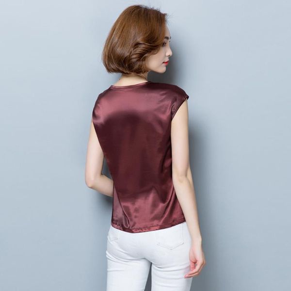 women's blouses & shirts womens and simple o-neck sleeveless stretch silk satin basic women solid casual clothing camisas mujer, White
women's blouses & shirts womens and simple o-neck sleeveless stretch silk satin basic women solid casual clothing camisas mujer, White