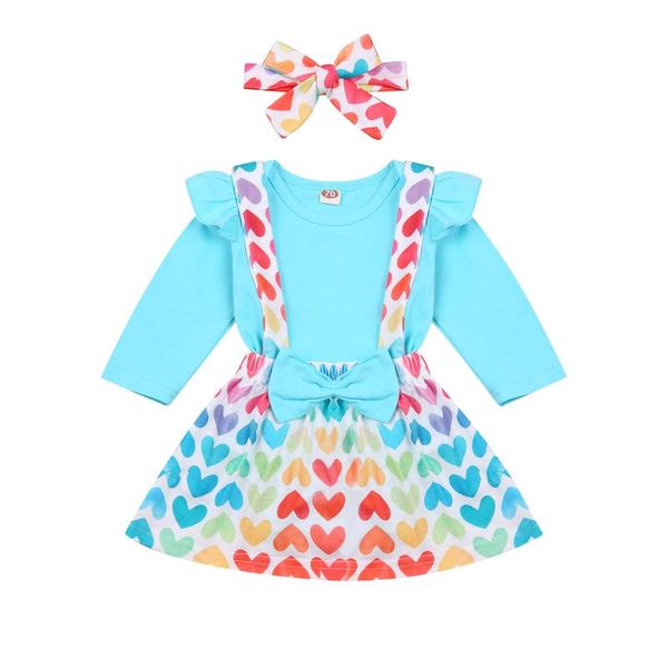 

clothing sets citgeespring autumn valentine's day toddler baby girl set blue ruffled long sleeve bodysuit+hearts print suspender skirt+, White