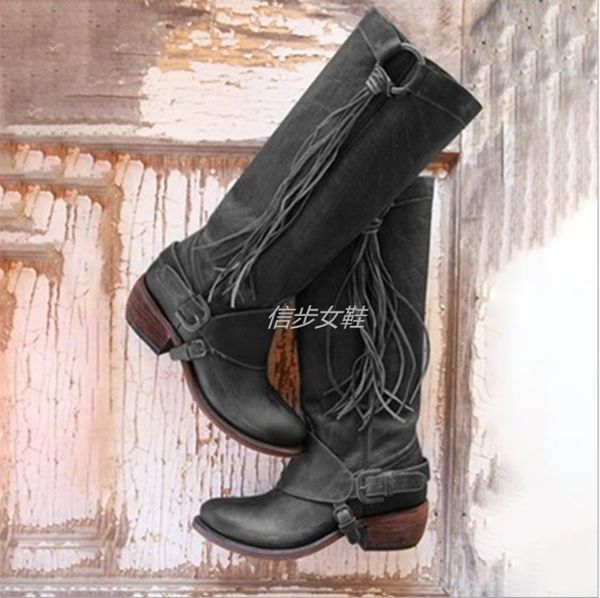 women's children's autumn and winter tassel high barrel knight leather boots, Black
women's children's autumn and winter tassel high barrel knight leather boots, Black