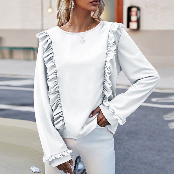 new western style blouse spring summer fashion temperament casual fungus splicing solid color round neck long sleeve 2021 l2h5, Black;white
new western style blouse spring summer fashion temperament casual fungus splicing solid color round neck long sleeve 2021 l2h5, Black;white