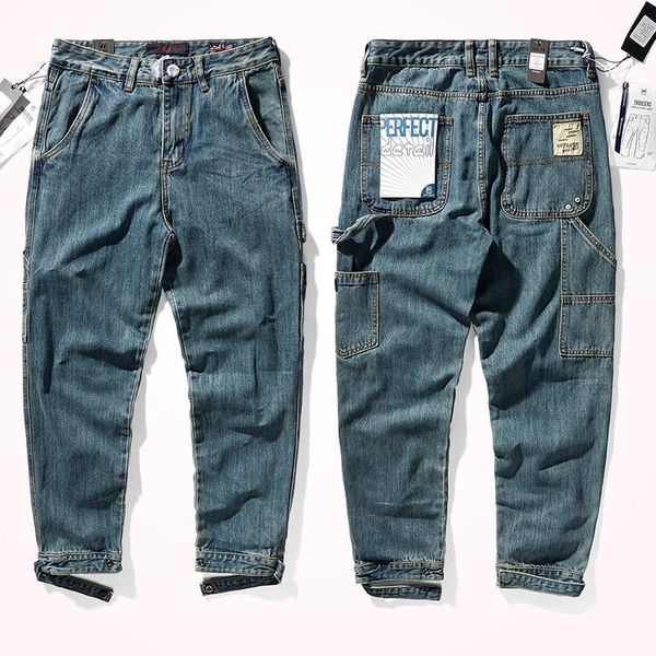 men's jeans autumn winter american retro heavyweight tooling fashion pure cotton washed old tapered straight denim labor pants, Blue
men's jeans autumn winter american retro heavyweight tooling fashion pure cotton washed old tapered straight denim labor pants, Blue