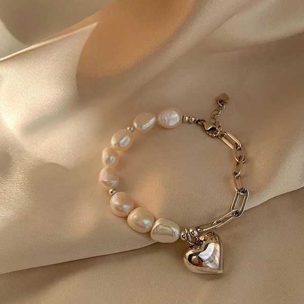 link, chain origin summer stylish sweet love heart asymmetric charm bracelet for women imitation pearl beads chunky jewelry, Black
link, chain origin summer stylish sweet love heart asymmetric charm bracelet for women imitation pearl beads chunky jewelry, Black
