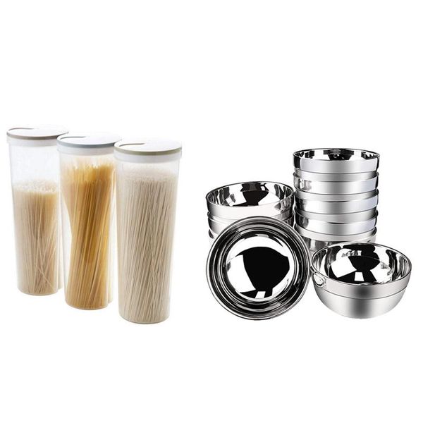bowls 3 pcs storage cylinder shaped spaghetti noodle container box & 10 double-walled insulated soup
bowls 3 pcs storage cylinder shaped spaghetti noodle container box & 10 double-walled insulated soup