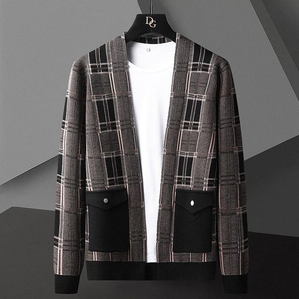 men's sweaters plaid sweater coat 2021 wool cardigan autumn, White;black