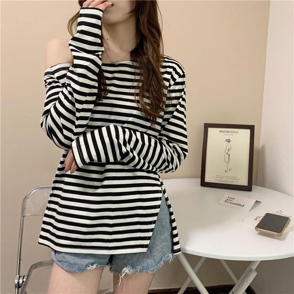 women's t-shirt spring autumn women clothing off shoulder striped tees female korean casual style loose t shirts hipster ins, White
women's t-shirt spring autumn women clothing off shoulder striped tees female korean casual style loose t shirts hipster ins, White